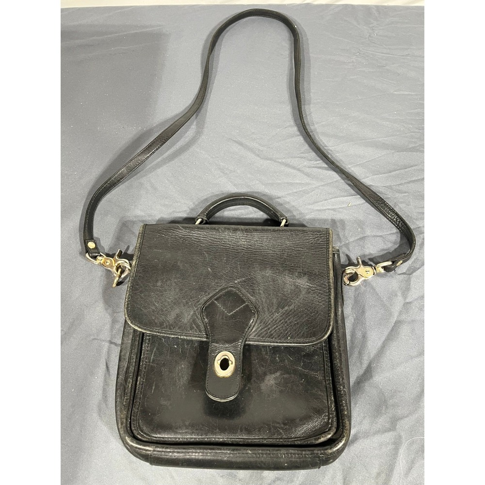 Georgetown Leather Design Black Vintage Satchel Crossbody Bag Brass Hardware